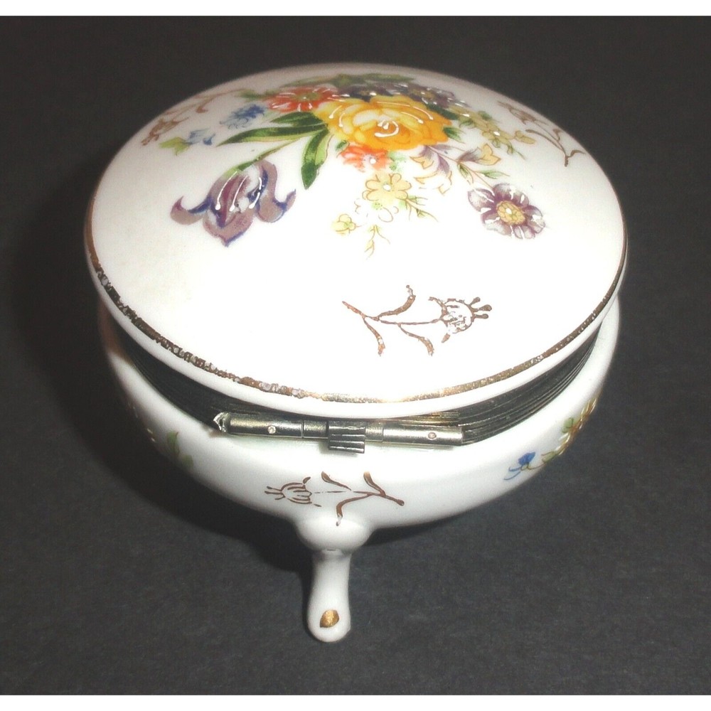 Vintage Napcoware Japan 2" Tall Rose Trinket Footed Jewelry Box with Hinged Lid - Picture 5 of 8